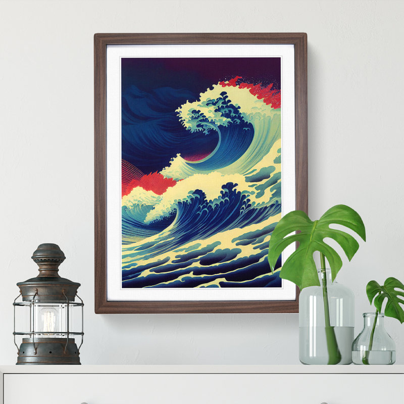 Immense Japanese Wave - Single Picture Frame Print, Brown, 64cm H x 46cm W