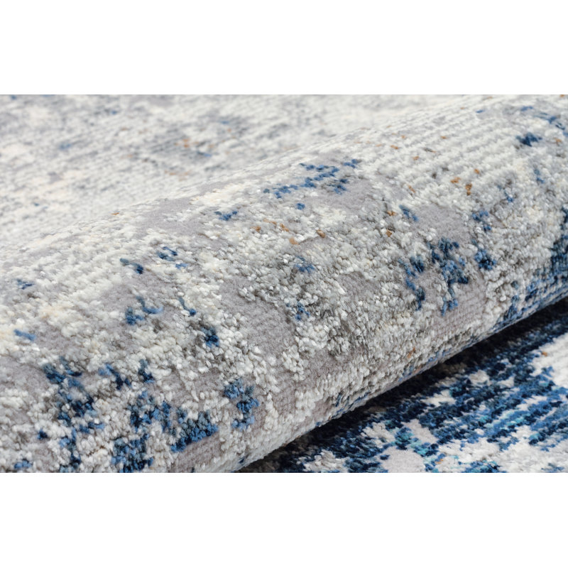 Edgeworth Abstract Machine Woven Cream Blue Area Rug, Runner 80cm x 240cm