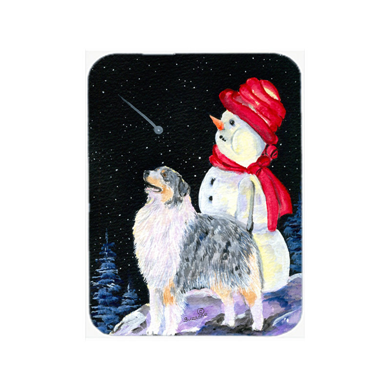 Planche à découper rectangulaire en verre Berger australien et bonhomme de neige