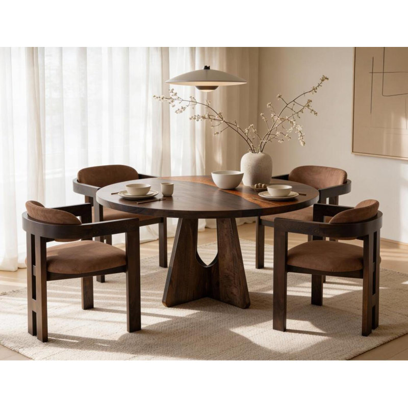 Table de salle à manger Ramaruri, Marron foncé, Brun / brun foncé, 29.5"H x 59"L × 59"W