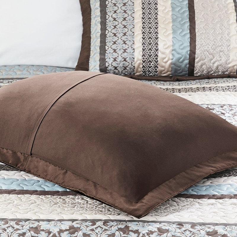 Courtepointe bleue double / grand, 5 pièces avec coussins, style traditionnel, motifs géométriques, taille de jet réversible lavable à la machine et en fer, literie facile à nettoyer