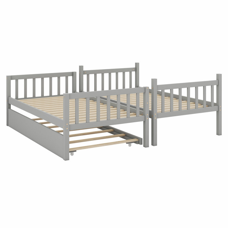 Lit superposé détachable en bois avec lit gigogne, convertible en deux lits, conception peu encombrante, Gris