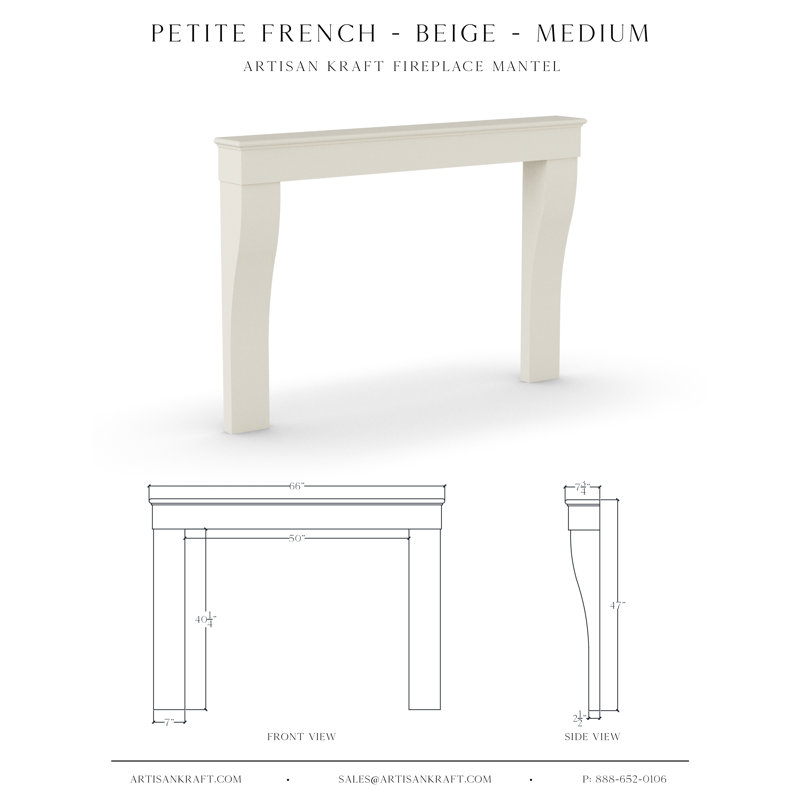 Petite French Cast Stone Fireplace Surround with Beveled Hearth, 7.75" x 66" x 47", Beige