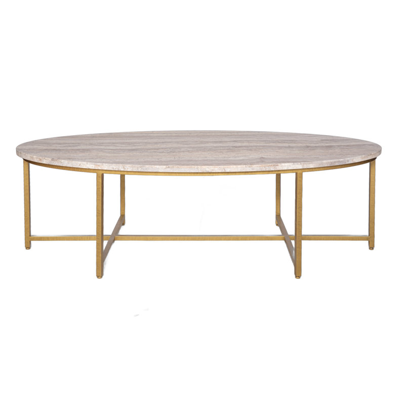 Table basse Marble, H 18,5 po x L 60 po x l 30 po, Travertin argent, Or royal