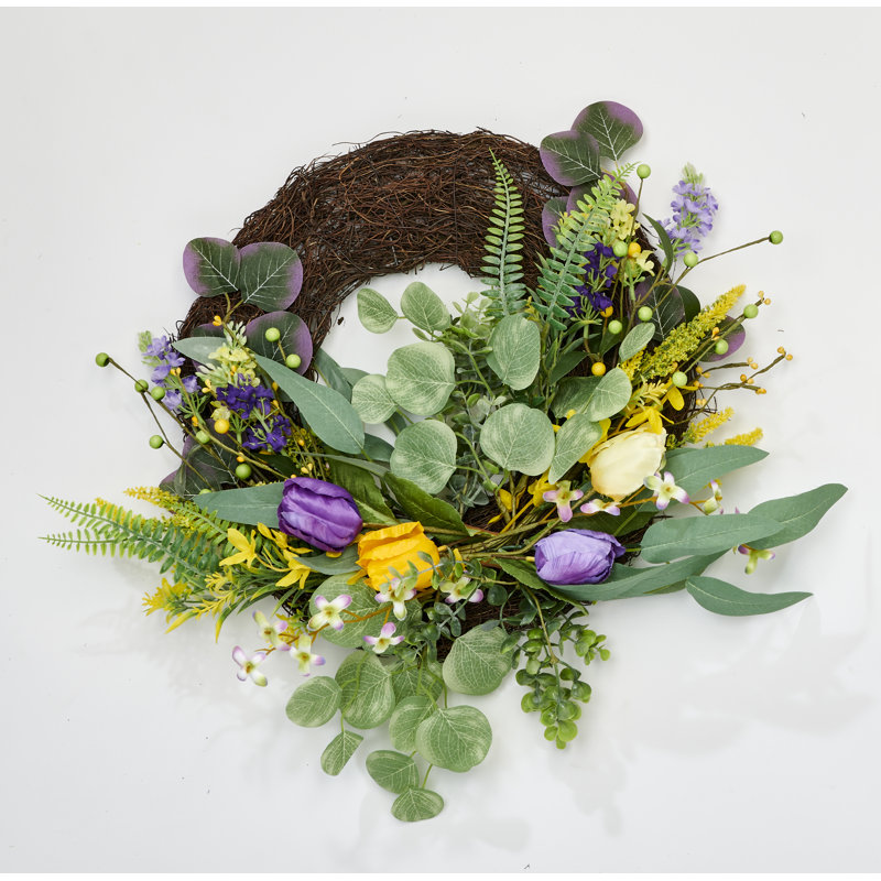 18" Tulip Green Leaves Half Wreath