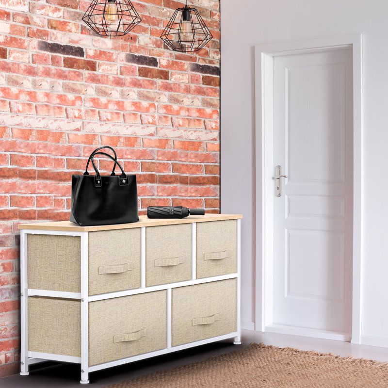 Novahlee 5-Drawer Double Dresser – 39.37" Wide, Stylish & Functional Storage Organizer for Bedroom, Beige
