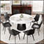 Table de salle à manger moderne en pierre artificielle ronde avec base en acier au carbone noir - peut accueillir 6 à 8 personnes-1936635969
