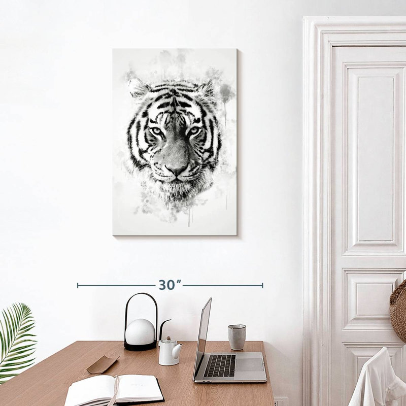 Tête de tigre Brampt noir et blanc, H 30 po x l 20 po