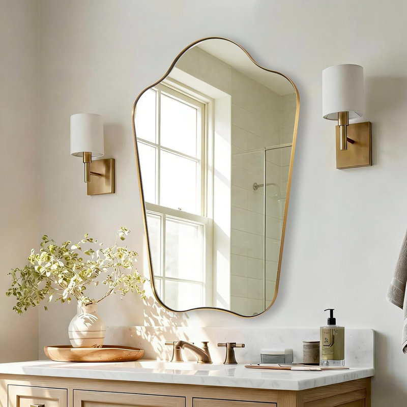 Miroir de salle de bain Contemporary Cadre en acier inoxydable, 36 po x 24 po, Or brossé