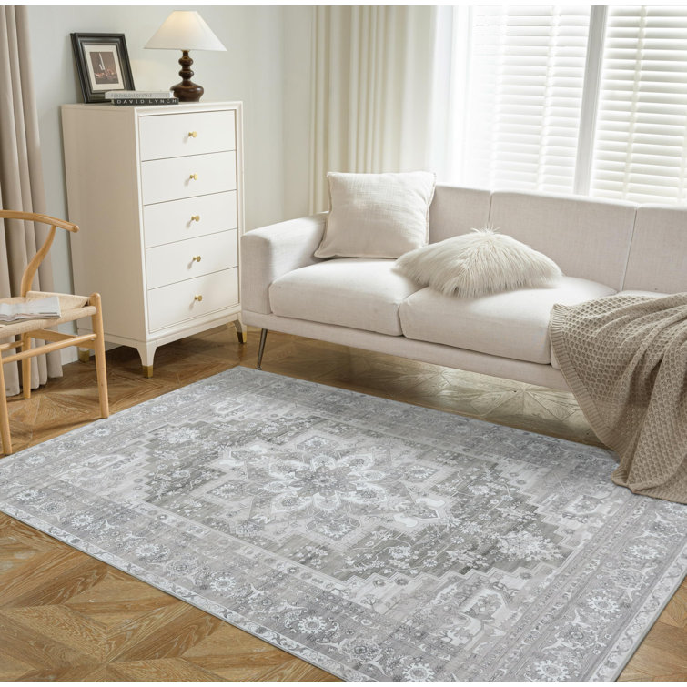 Machine Washable Area Rugs For Living Room Non-Slip Backing Foldable Boho Floral Carpet Rugs