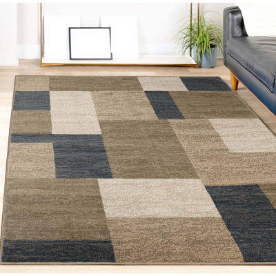 Benne Polypropylene Colour Block Indoor Area Rug with Jute Backing