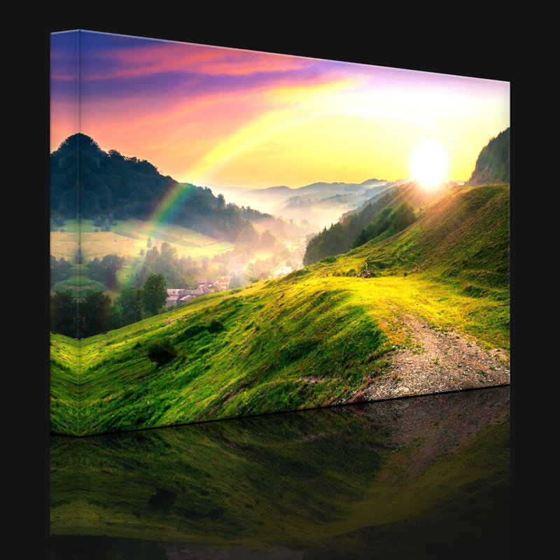 French Mountain Landscape At Sunset by No - Wrapped Canvas Print, Without lighting, 60cm H x 80cm W x 4.5cm D
