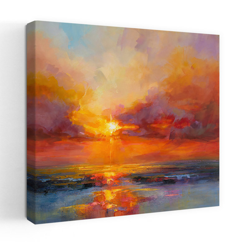Art du paysage côtier abstrait soir, H 36 po x l 36 po