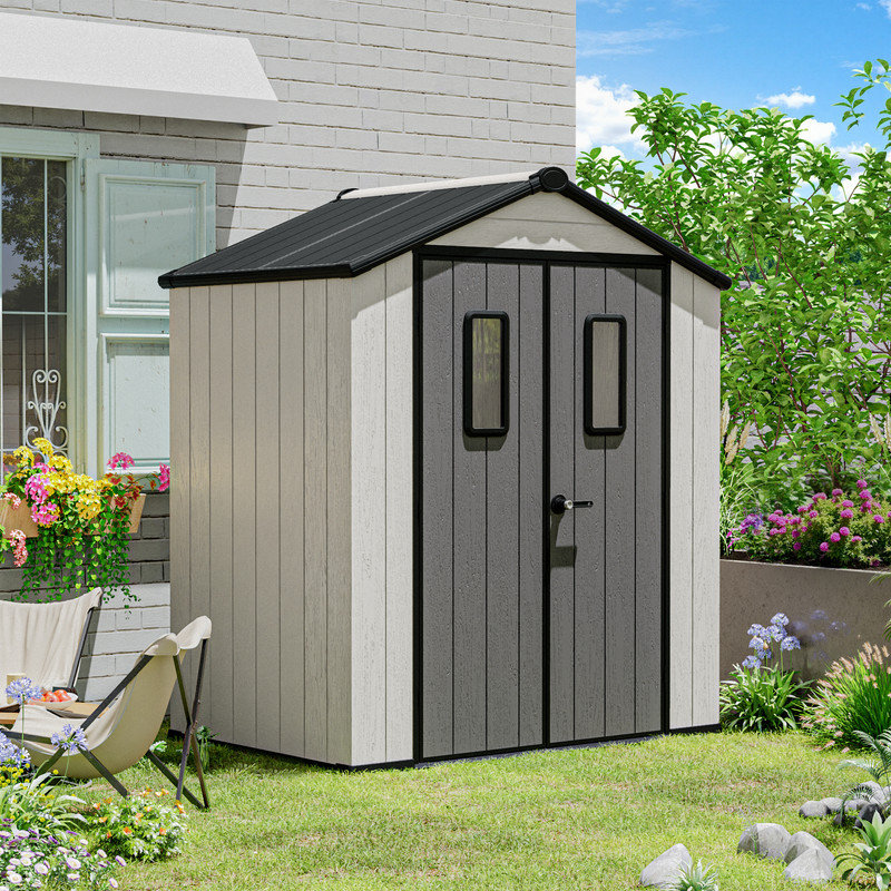 Remise de rangement extérieure moderne en résine durable avec plancher et portes doubles, H 7 pi x l 6 pi x P 4 pi