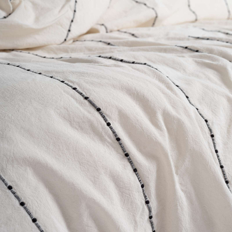 Ensemble de housse de couette, Crème/noir, Housse de couette pour lit simple + 1 taie d'oreil