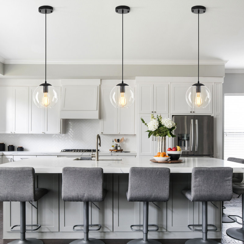 1-Light Globe Glass Single Pendant, Matte Black, 1