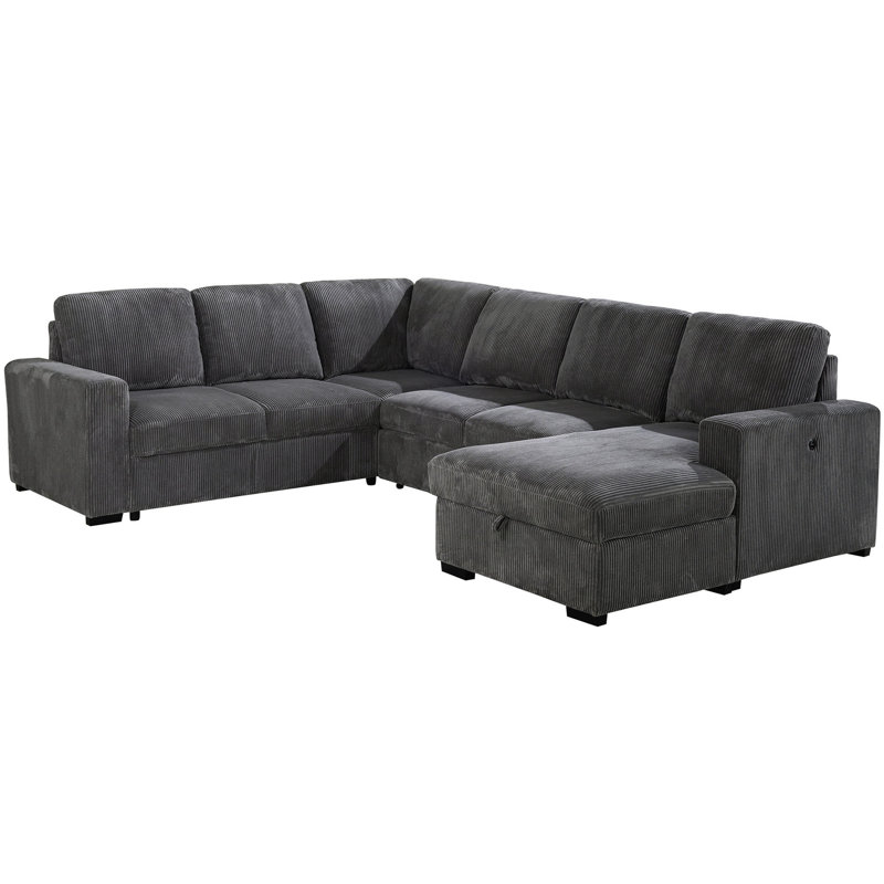 Canapé modulaire Melody gris avec option coulissante - Style moderne, housse en tissu, tissu contemporain à accoudoirs carrés, dossier rembourré