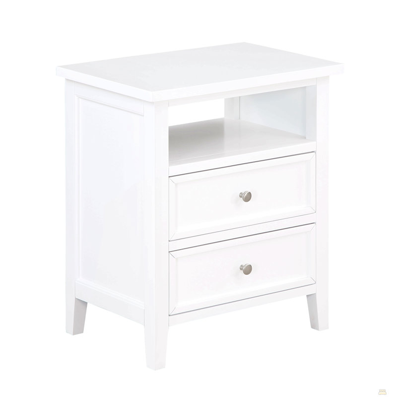 Table de chevet 2 tiroirs Weston White, Blanc