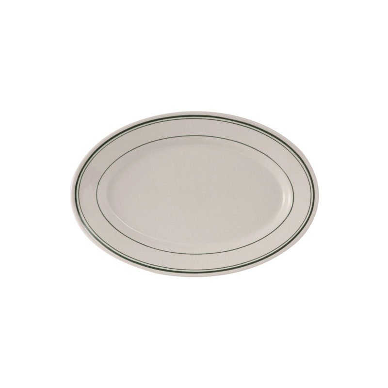Tuxton Green Bay Ceramic Platter, 0.75" H x 9.38" W x 6.5" D