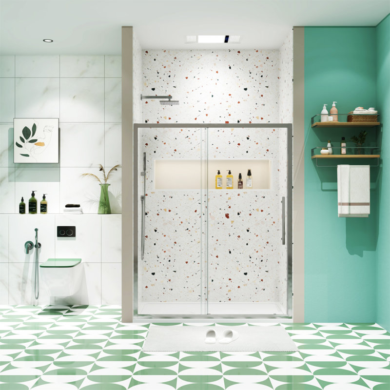 50"-54"W X 72"H Sliding Shower Door, Silver