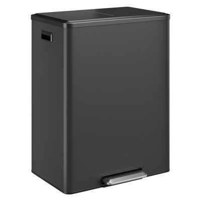 Poubelle double Step, bacs de recyclage 60L / 15,85 gallons avec couvercle, 2 poubelles amovibles, pédale, grande poubelle double en acier inoxydable pour la cuisine, la salle de bain, noir
