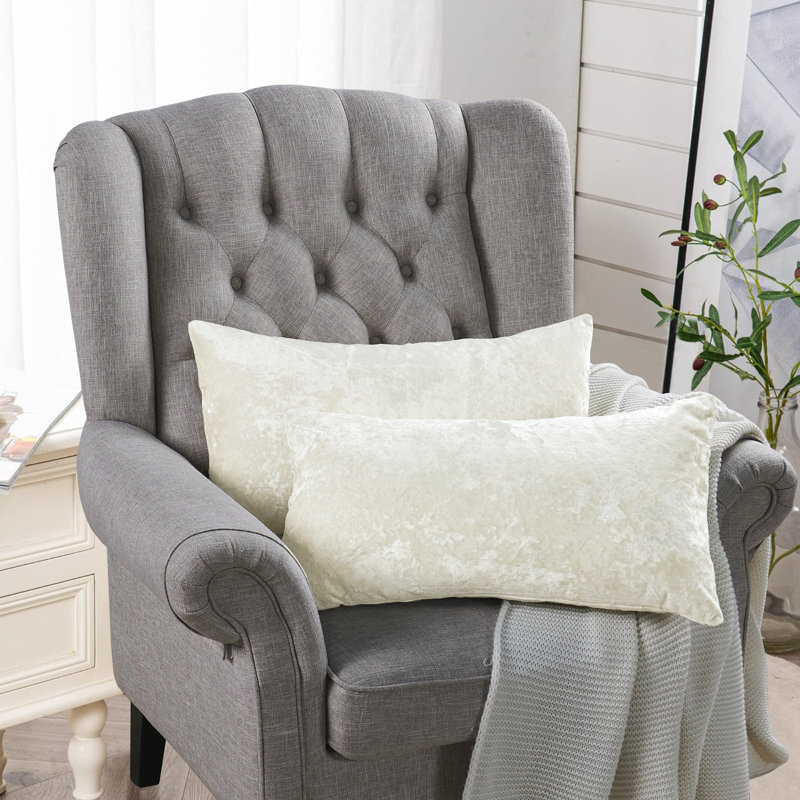 Crushed Velvet Lumbar Pillow Cover, Gardenia