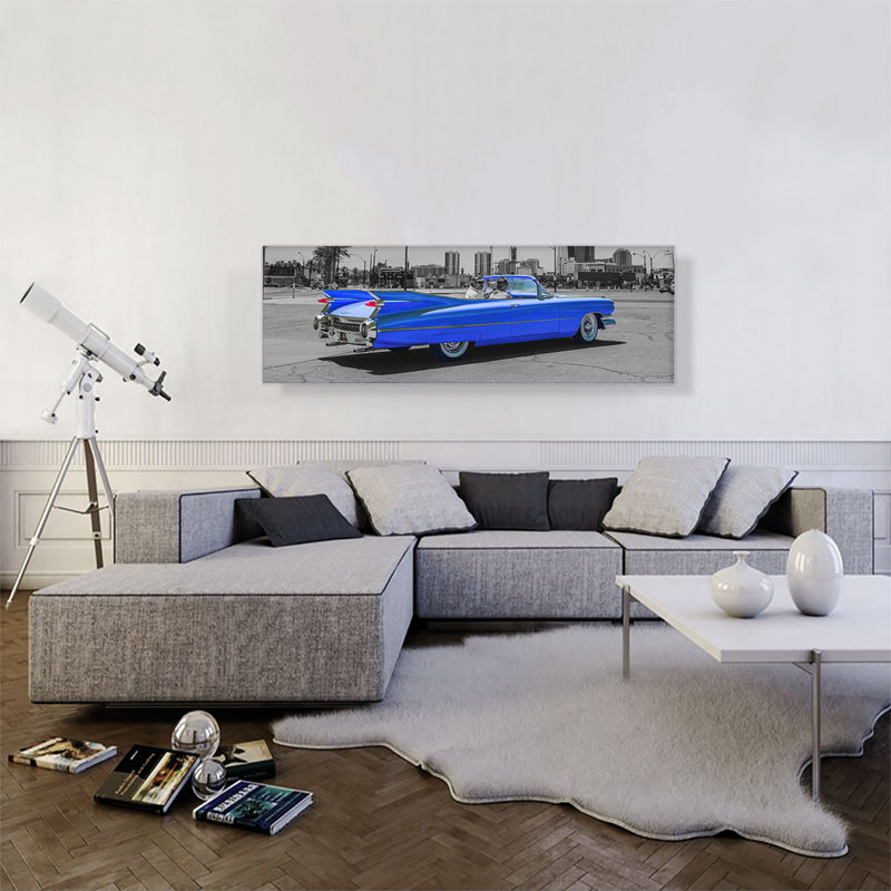«Blue Vintage Cadillac Car», impression sur toile tendue, H 16 po x l 48 po x 1,5 po