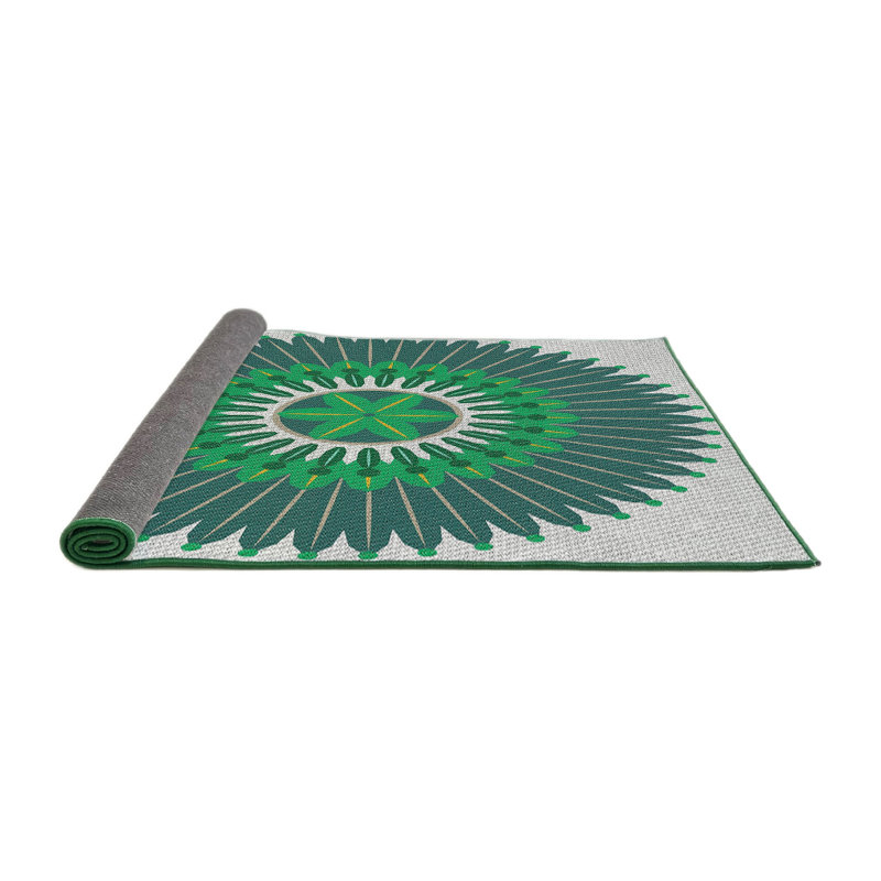 Laine tissée à la main orientale et polyester turquoise/vert/gris Tapis décoratif, Rond 4 pi