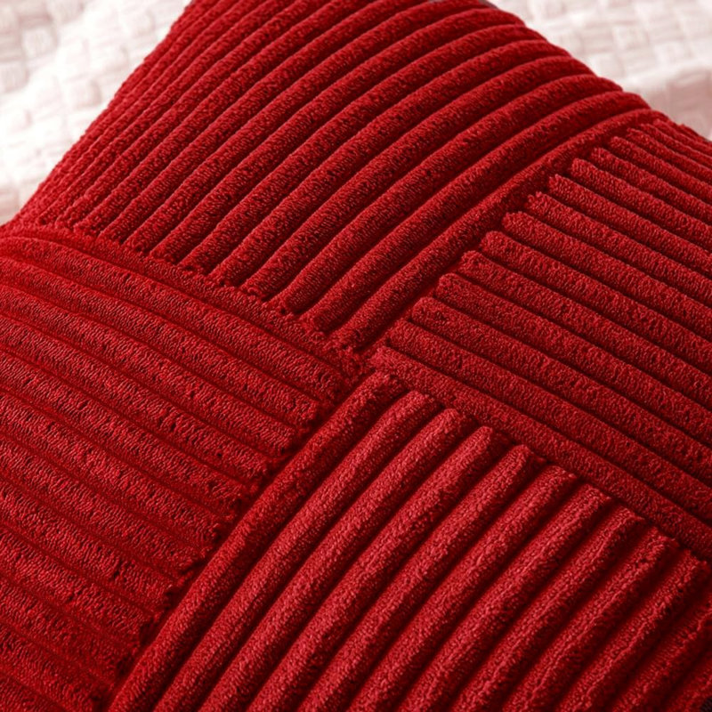 Housses de coussin décoratives rouges de Noël, 30 x 50 cm (lot de 2), style bohème champêtre, douces et texturées, à motifs patchwork en velours côtelé, pour lit ou canapé.