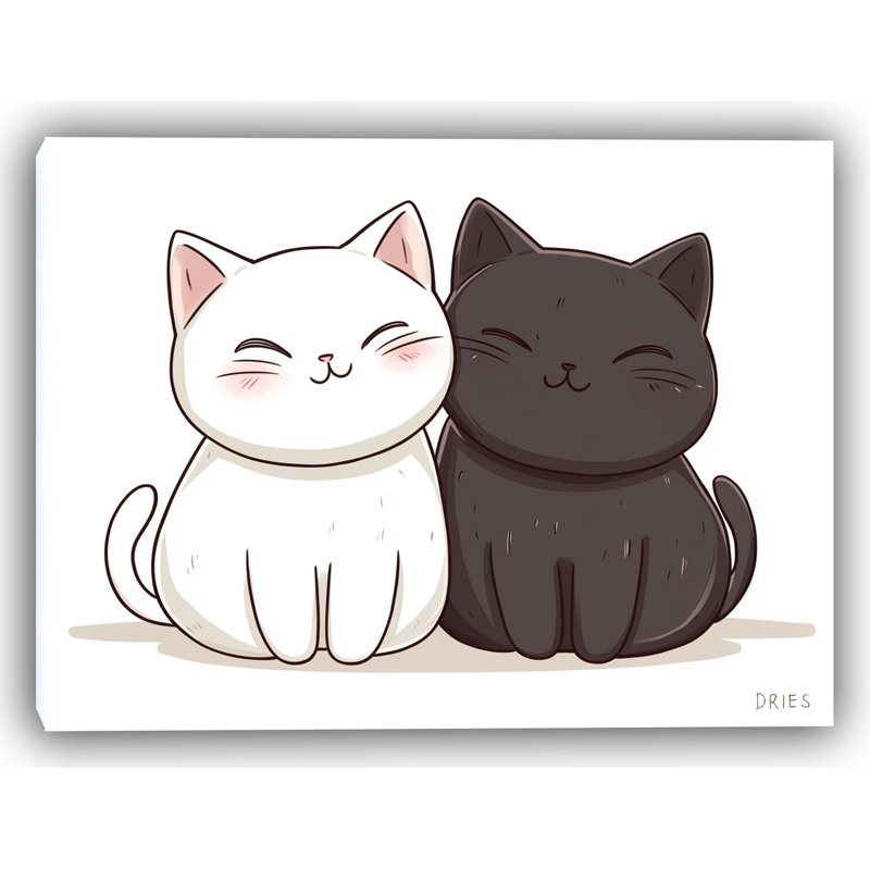«Happy Together» - Art mural sur toile fantaisiste avec une paire de chats souriants, H 16 po x l 24 po