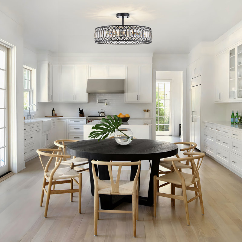 Luxury Crystal Drum Semi Flush Mount Light, 5 Lights, Matte Black