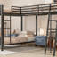 Lit superposé simple en L avec lit mezzanine simple avec bureau et tablette en L, brun