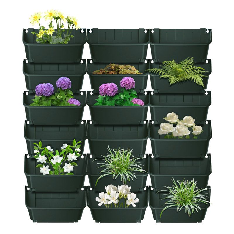 Wall-Mounted Planter With 18 Pots, Green