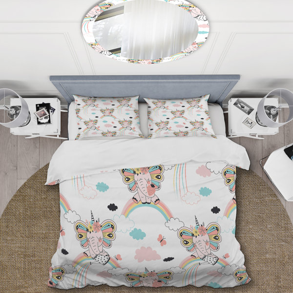 Designart Cute Baby Elephant Rainbow Duvet Cover Set 