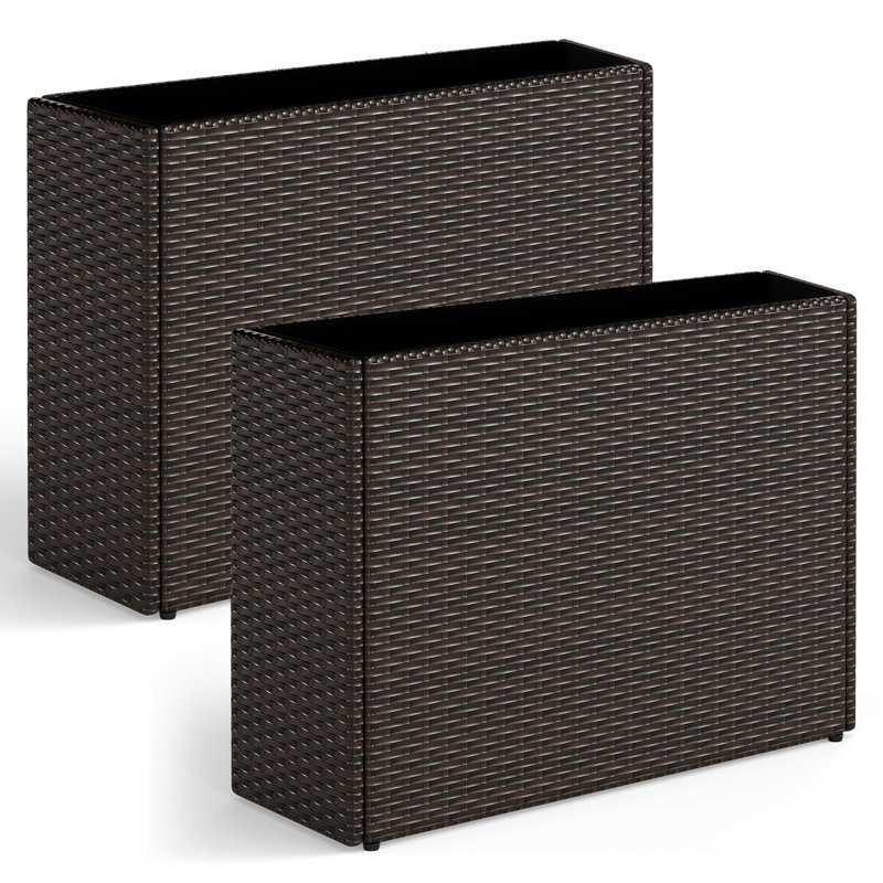2 PCS 24" Tall PE Rattan Planter Box with Removable Liner for Front Porch Patio, 2