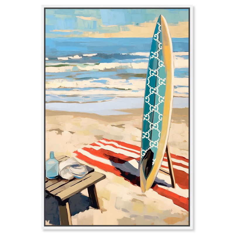 «Surf Mornings Canvas Glam Coastal», art mural par Art Remedy, Cadre blanc, 55" H x 37" W