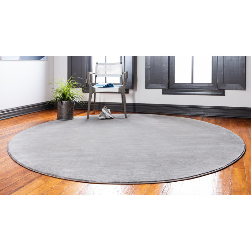 Tapis uni / rayé gris-ivoire Aimeeleigh, Rond 3 pi 3 po