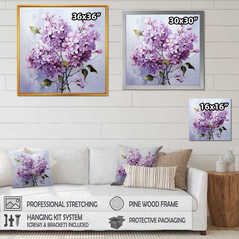 " Minimalist Elegance Dreamscape Lilac Bouquet ", 30" H x 30" W x 1" D, Silver Single Picture Framed
