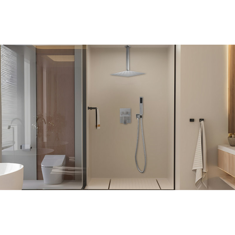 Système de robinet de douche de plafond avec pomme de douche à pluie de 12 pouces et douchette, Chrome poli