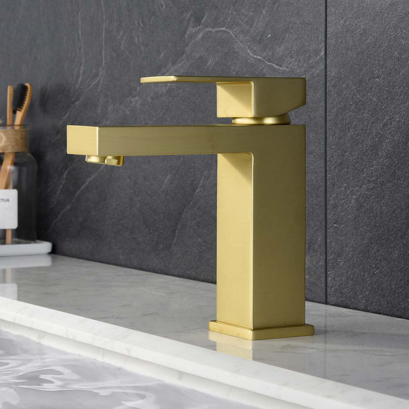 Robinet de salle de bain monocorps et monocommande, Or brossé