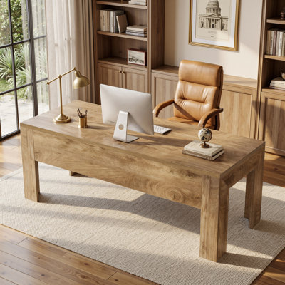 63" Executive Office Desk, Large Computer Desk for Home Office, Brown