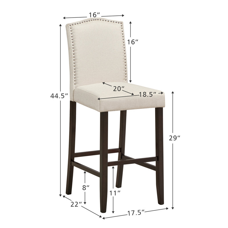 Red Barrel Studio Set Of 4 Nailhead Bar Stools Upholstered Counter Height Stool For Kitchen/dining Room, Beige