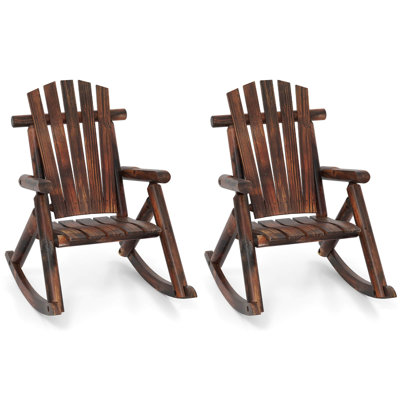2 Pcs Outdoor Adirondack Rocking Chair For Adults Solid Wood Porch Rocker Patio Chair by August Grove