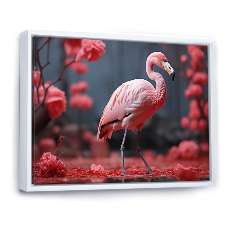 Flamant rose élégant - imprimé, 34" H x 44" W, Cadre flottant blanc