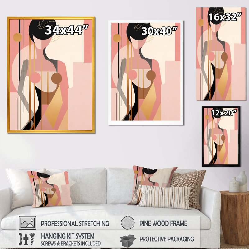 Sensuelle élégance Art nouveau - rose et or - reproduction, 32" H x 16" W, Cadre naturel flottant