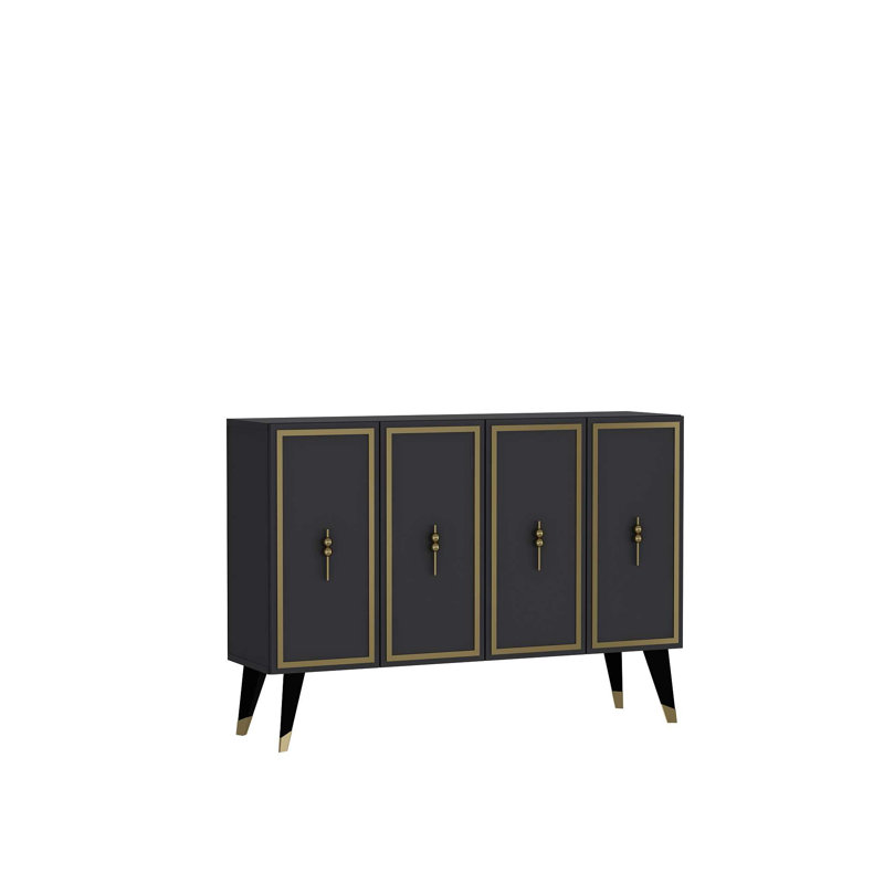 Console moderne en anthracite et or, 47,2 x 31,5 x 11,6 pouces | 100% panneau de particules enduit de mélamine, épaisseur de 0,71 po | Conception murale avec plusieurs tablettes | Décoration élégante et fonctionnelle