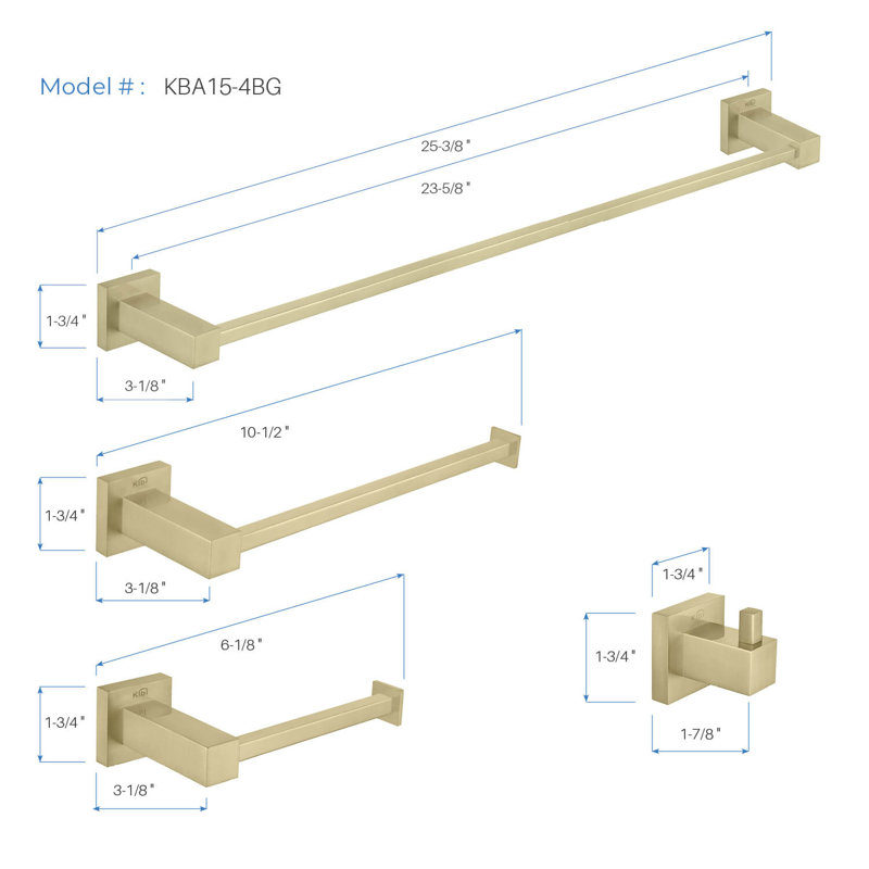 Cube 4 - Piece Bathroom Hardware Set, Brush Gold