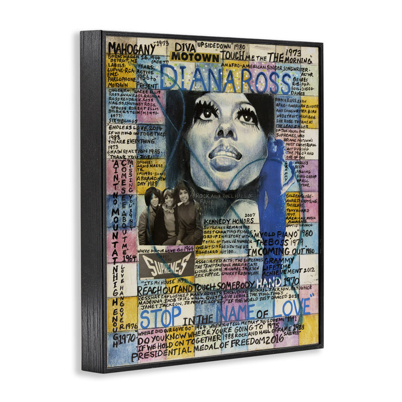 Diana Ross, collage, estampe numérique par Sabin, Giclée encadrée noir minuit, H 14 po x l 11 po