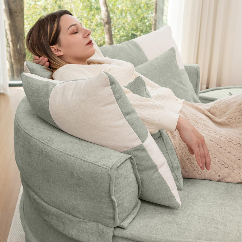 Canapé surdimensionné rond en chenille avec 5 coussins avec repose-pieds, Vert