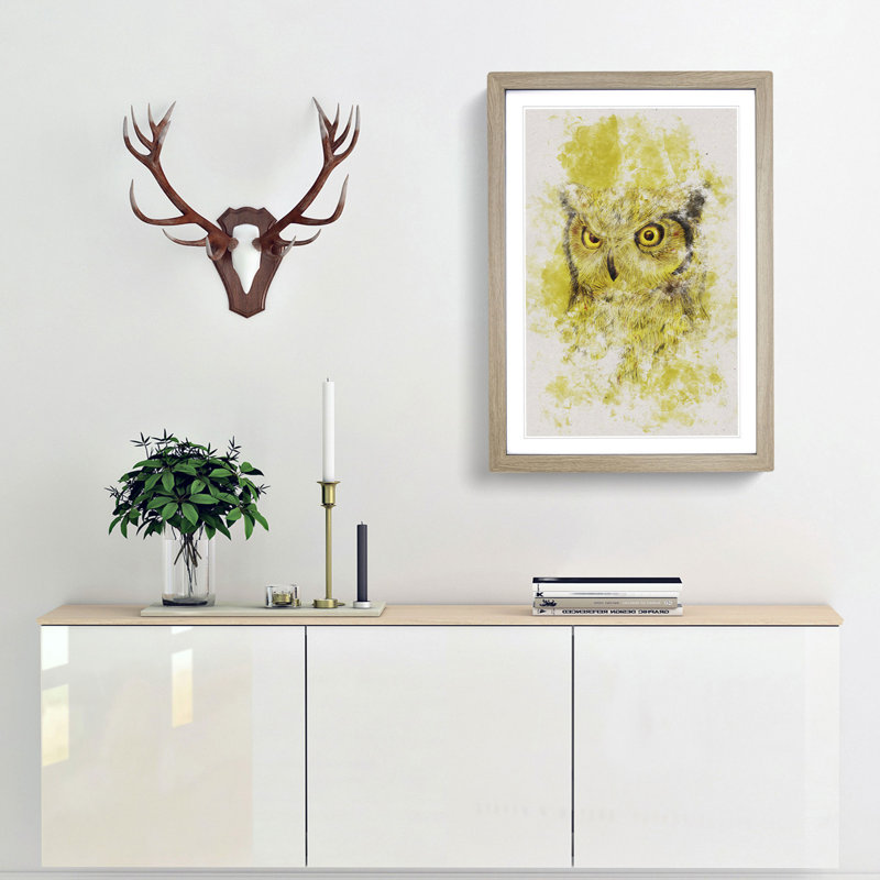 Sketch of an Owl - Picture Frame Graphic Art Print, 45cm H x 33cm W x 2cm D, Oak Framed